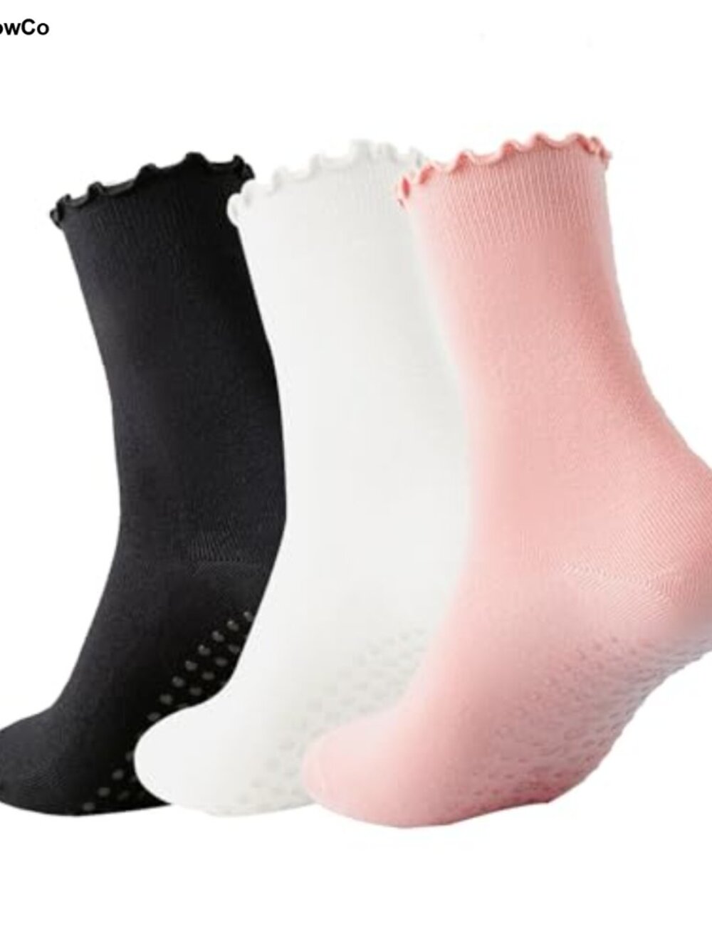 3 Pairs Non-Slip Ruffle Yoga Socks Pilates Socks for Women with Grips